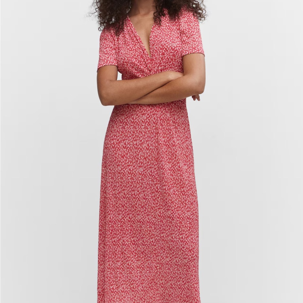Mango Red Patterned Midi Dress